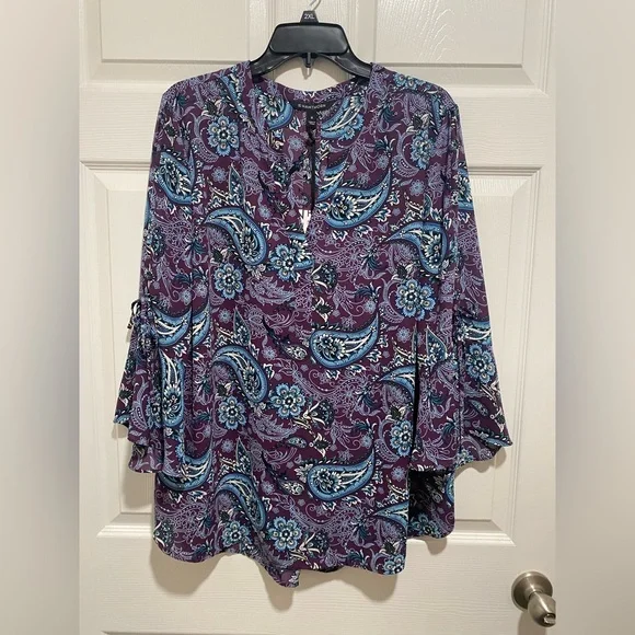 NWT 41 Hawthorn Trina Bell Sleeve Purple Paisley Print Blouse Size 2X NWT - Picture 6 of 15